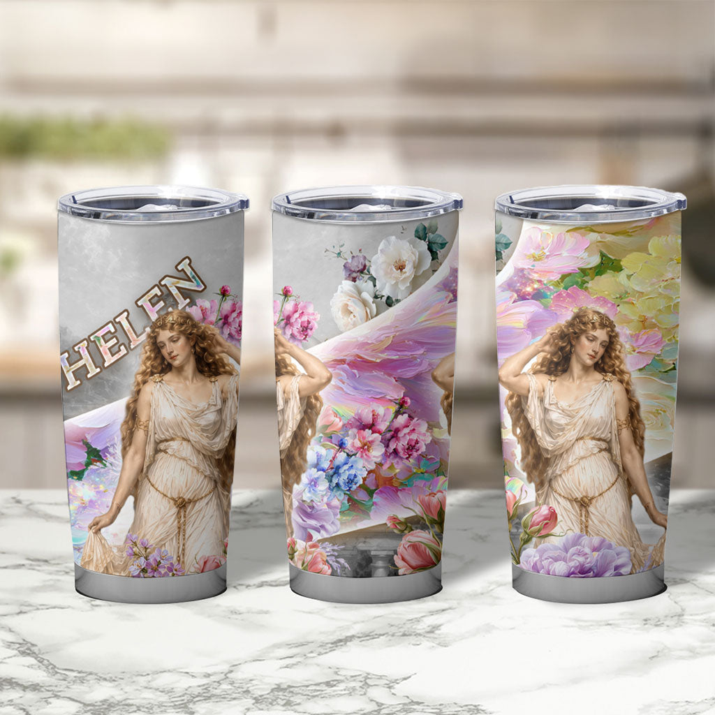 Helen Of Troy Tumbler Cup Ancient Greek Mythology Floral Goddess Portrait