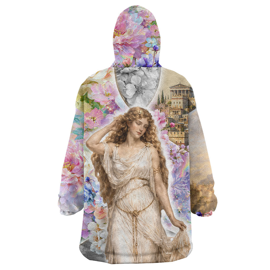 Helen Of Troy Wearable Blanket Hoodie Ancient Greek Mythology Floral Goddess Portrait