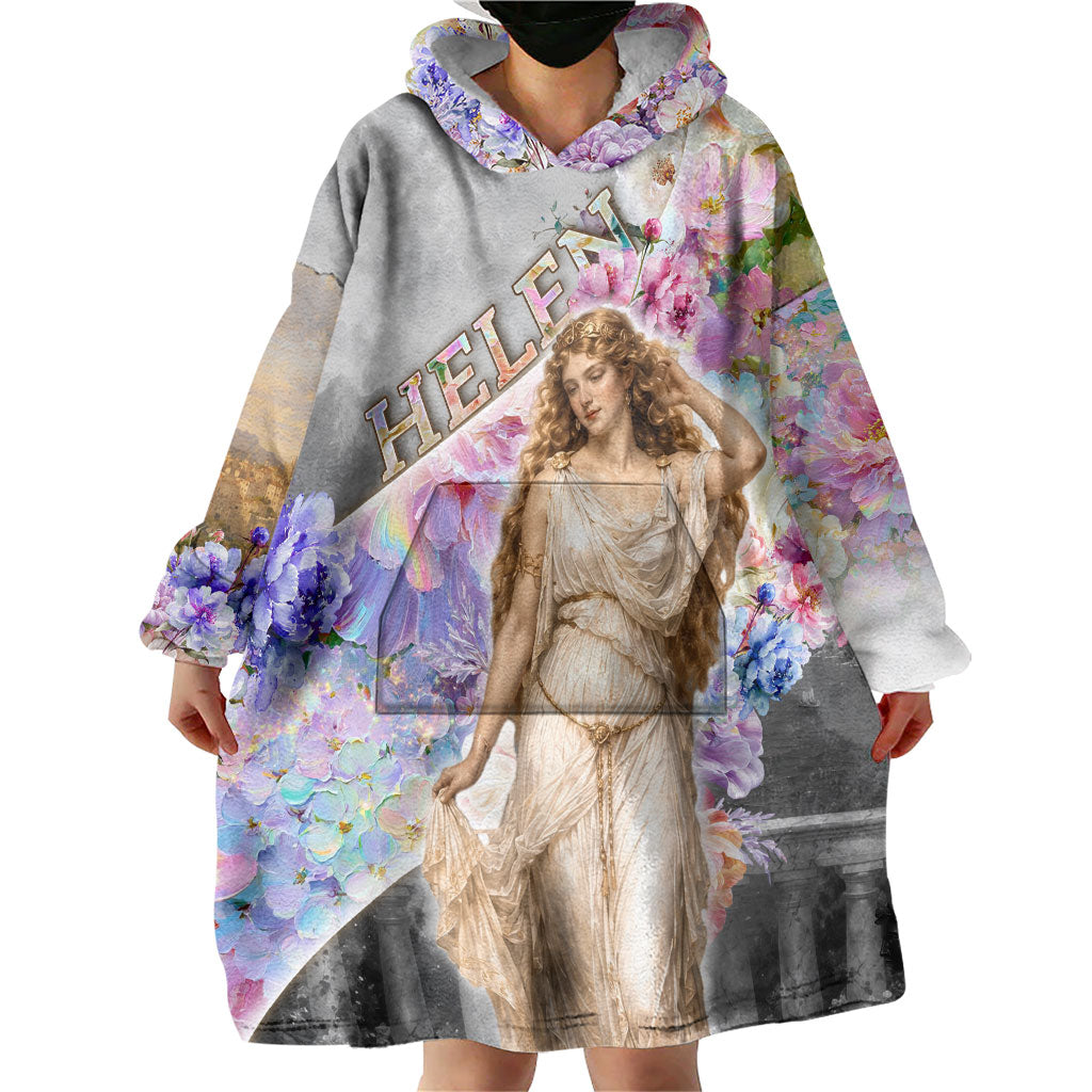 Helen Of Troy Wearable Blanket Hoodie Ancient Greek Mythology Floral Goddess Portrait