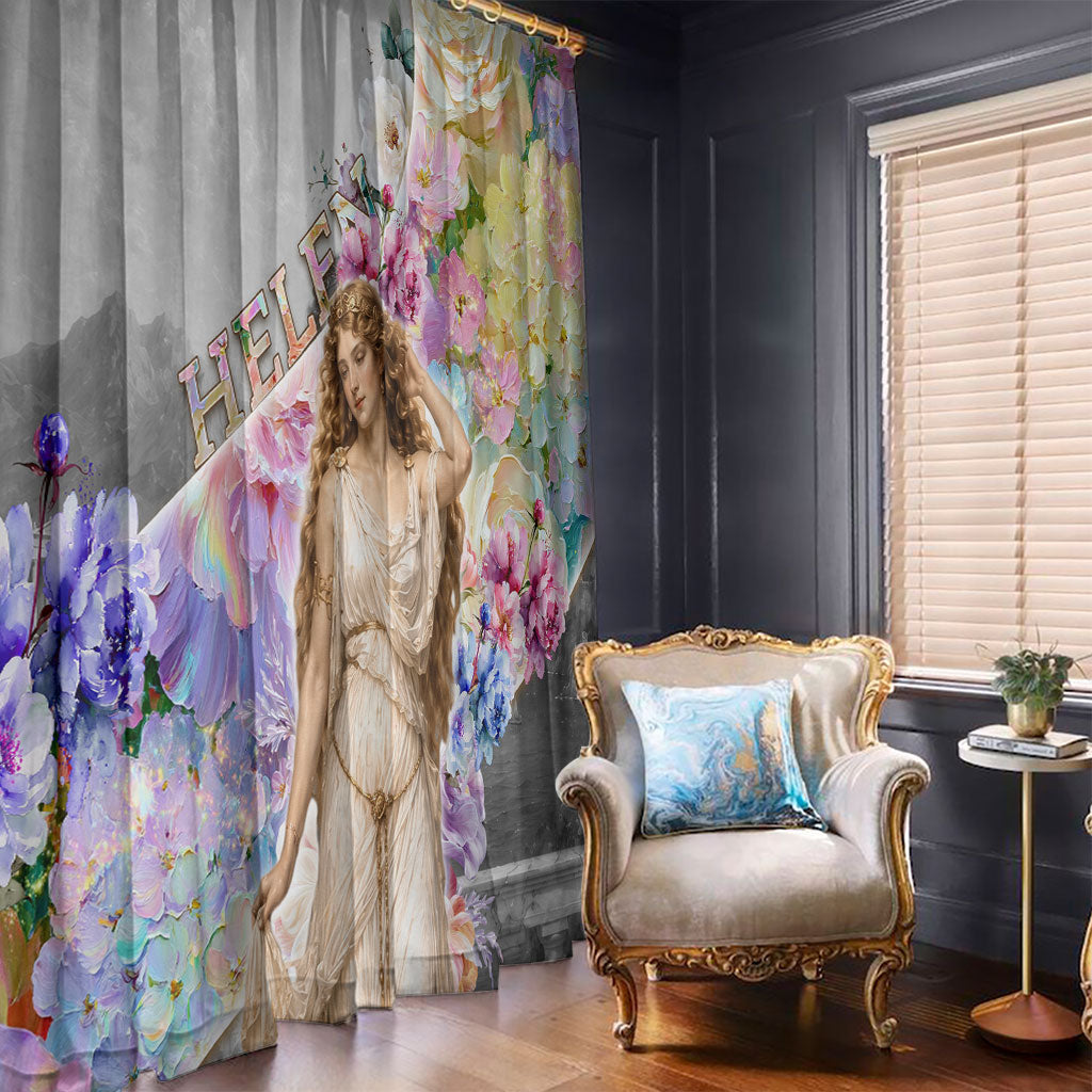Helen Of Troy Window Curtain Ancient Greek Mythology Floral Goddess Portrait