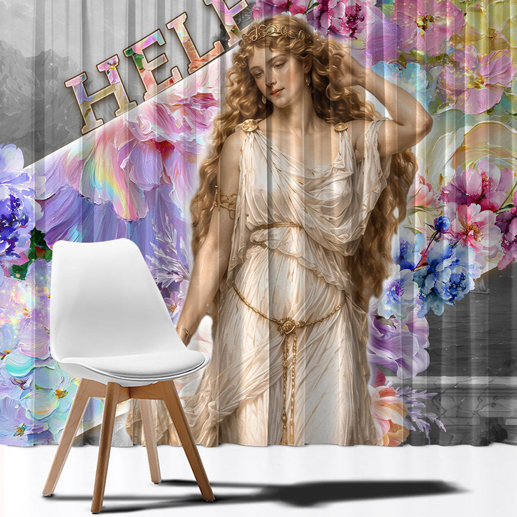 Helen Of Troy Window Curtain Ancient Greek Mythology Floral Goddess Portrait