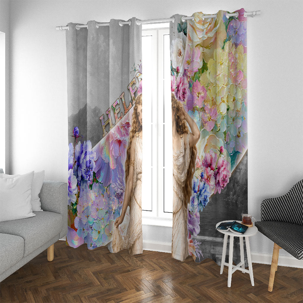 Helen Of Troy Window Curtain Ancient Greek Mythology Floral Goddess Portrait
