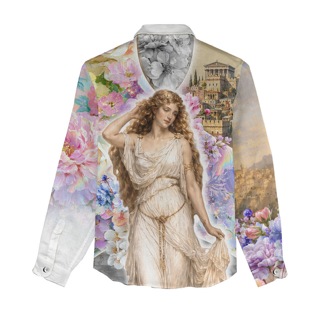 Helen Of Troy Women Casual Shirt Ancient Greek Mythology Floral Goddess Portrait