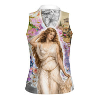 Helen Of Troy Women Sleeveless Polo Shirt Ancient Greek Mythology Floral Goddess Portrait