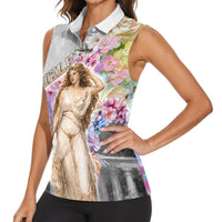 Helen Of Troy Women Sleeveless Polo Shirt Ancient Greek Mythology Floral Goddess Portrait