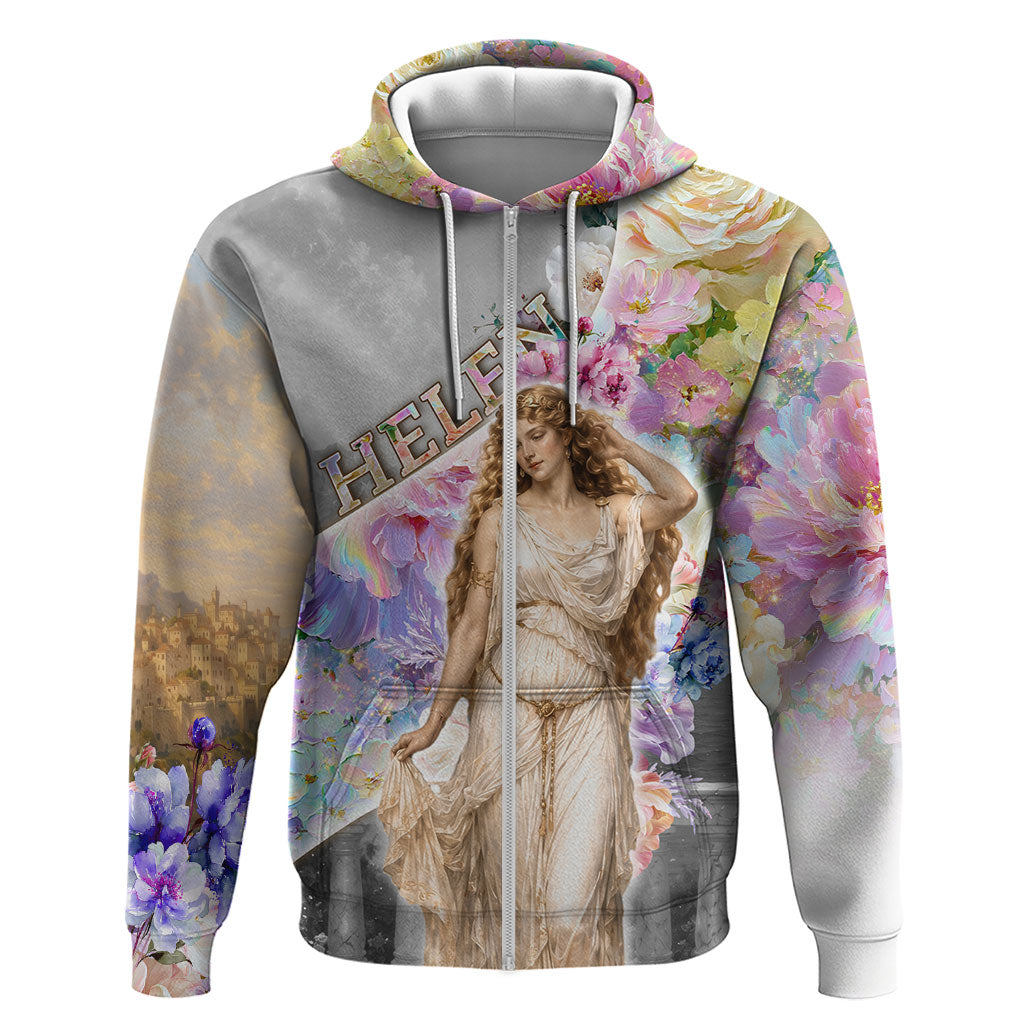 Helen Of Troy Zip Hoodie Ancient Greek Mythology Floral Goddess Portrait
