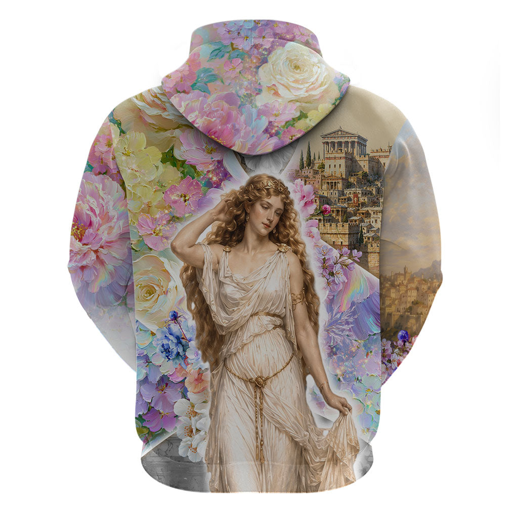 Helen Of Troy Zip Hoodie Ancient Greek Mythology Floral Goddess Portrait