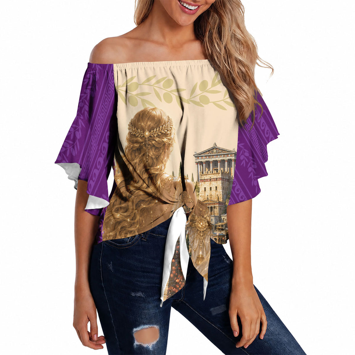 Helen Of Troy Off Shoulder Wrap Waist Top Ancient Greek Mythology Trojan War