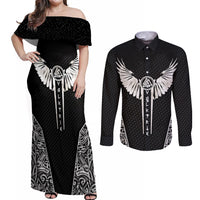 Viking Warrior Couples Matching Off Shoulder Maxi Dress and Long Sleeve Button Shirts Valkyrie - Warrior Of Asgard - Wonder Print Shop