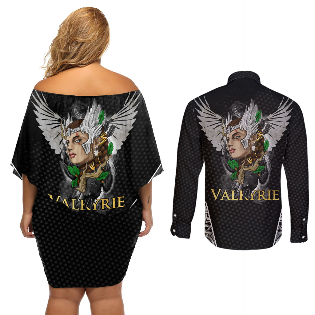 Viking Warrior Couples Matching Off Shoulder Short Dress and Long Sleeve Button Shirts Valkyrie - Warrior Of Asgard - Wonder Print Shop