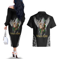 Viking Warrior Couples Matching Off The Shoulder Long Sleeve Dress and Hawaiian Shirt Valkyrie - Warrior Of Asgard - Wonder Print Shop