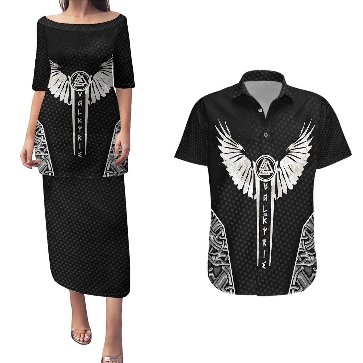 Viking Warrior Couples Matching Puletasi Dress and Hawaiian Shirt Valkyrie - Warrior Of Asgard - Wonder Print Shop