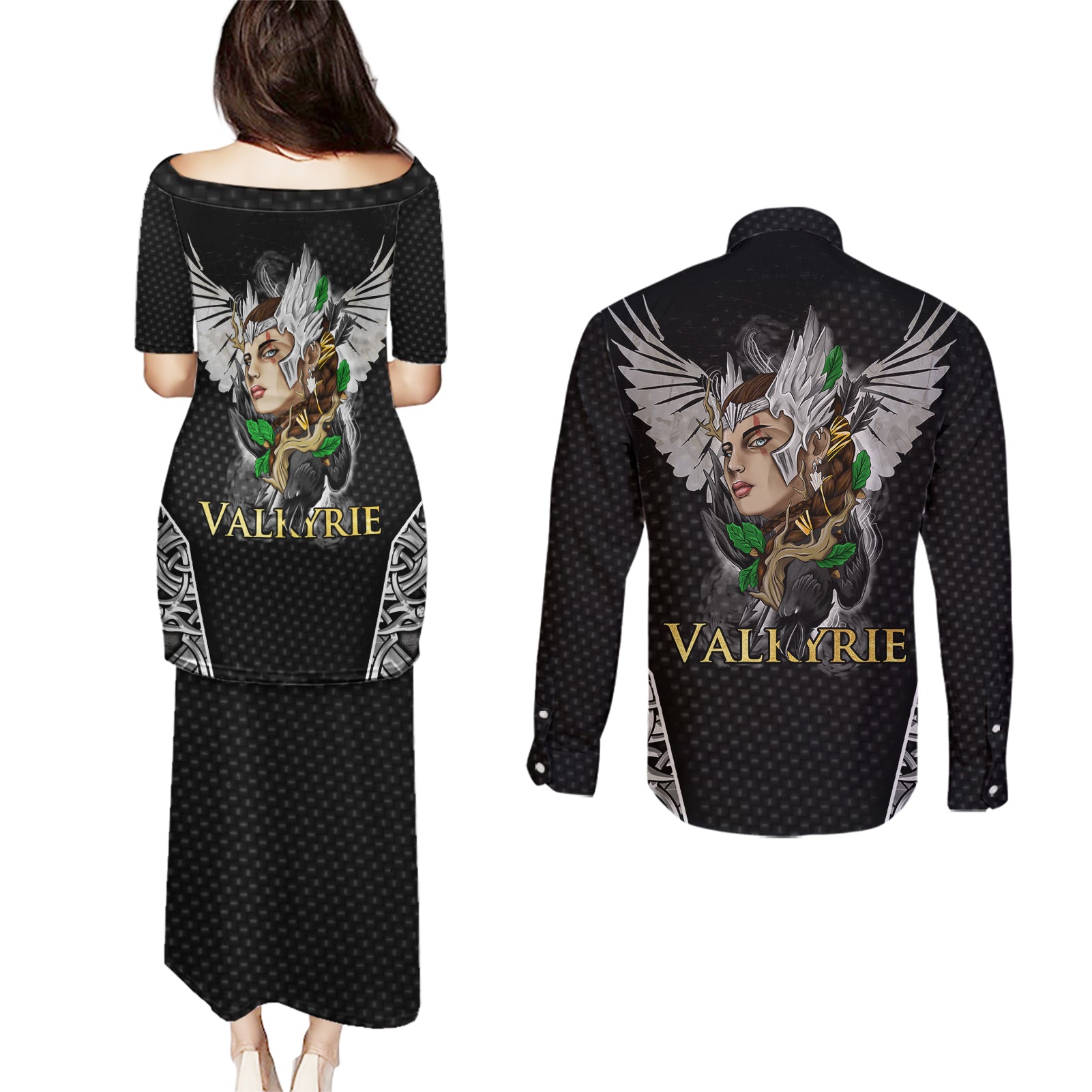 Viking Warrior Couples Matching Puletasi Dress and Long Sleeve Button Shirts Valkyrie - Warrior Of Asgard - Wonder Print Shop