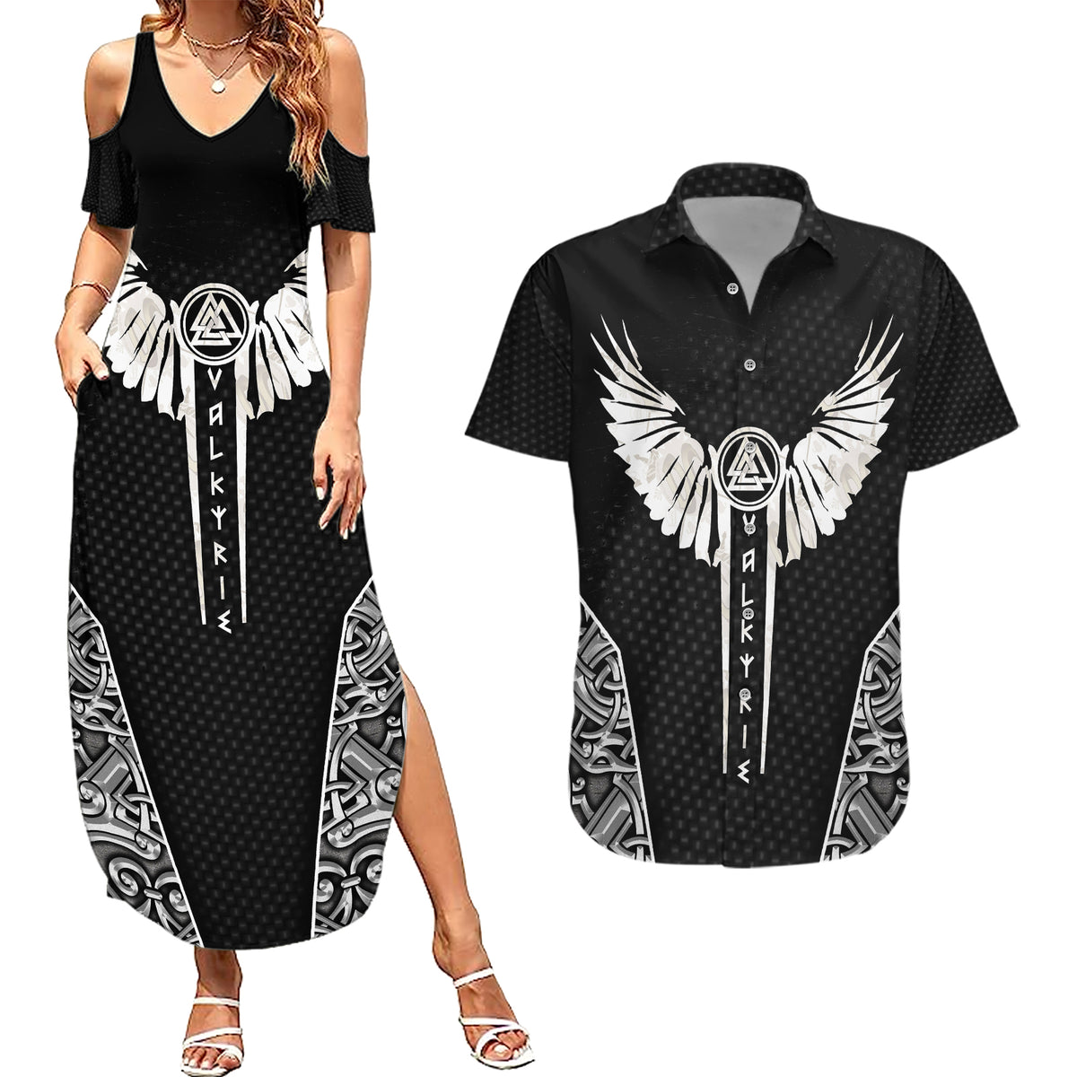 Viking Warrior Couples Matching Summer Maxi Dress and Hawaiian Shirt Valkyrie - Warrior Of Asgard - Wonder Print Shop