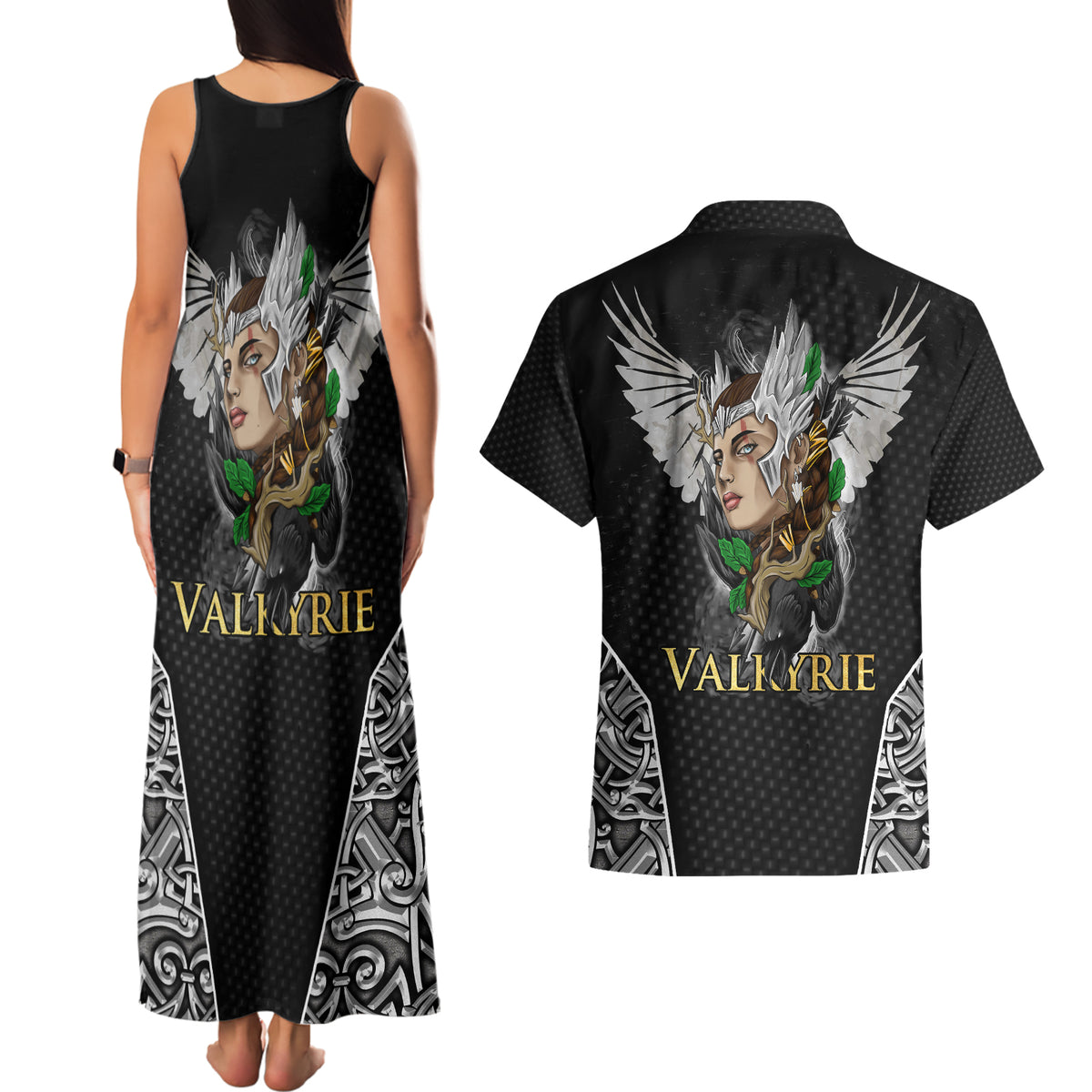 Viking Warrior Couples Matching Tank Maxi Dress and Hawaiian Shirt Valkyrie - Warrior Of Asgard - Wonder Print Shop