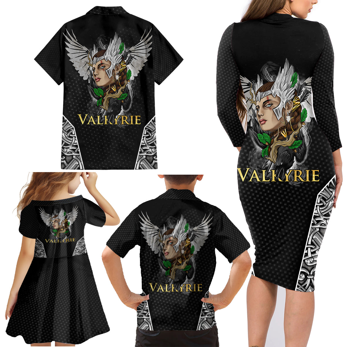 Viking Warrior Family Matching Long Sleeve Bodycon Dress and Hawaiian Shirt Valkyrie - Warrior Of Asgard - Wonder Print Shop