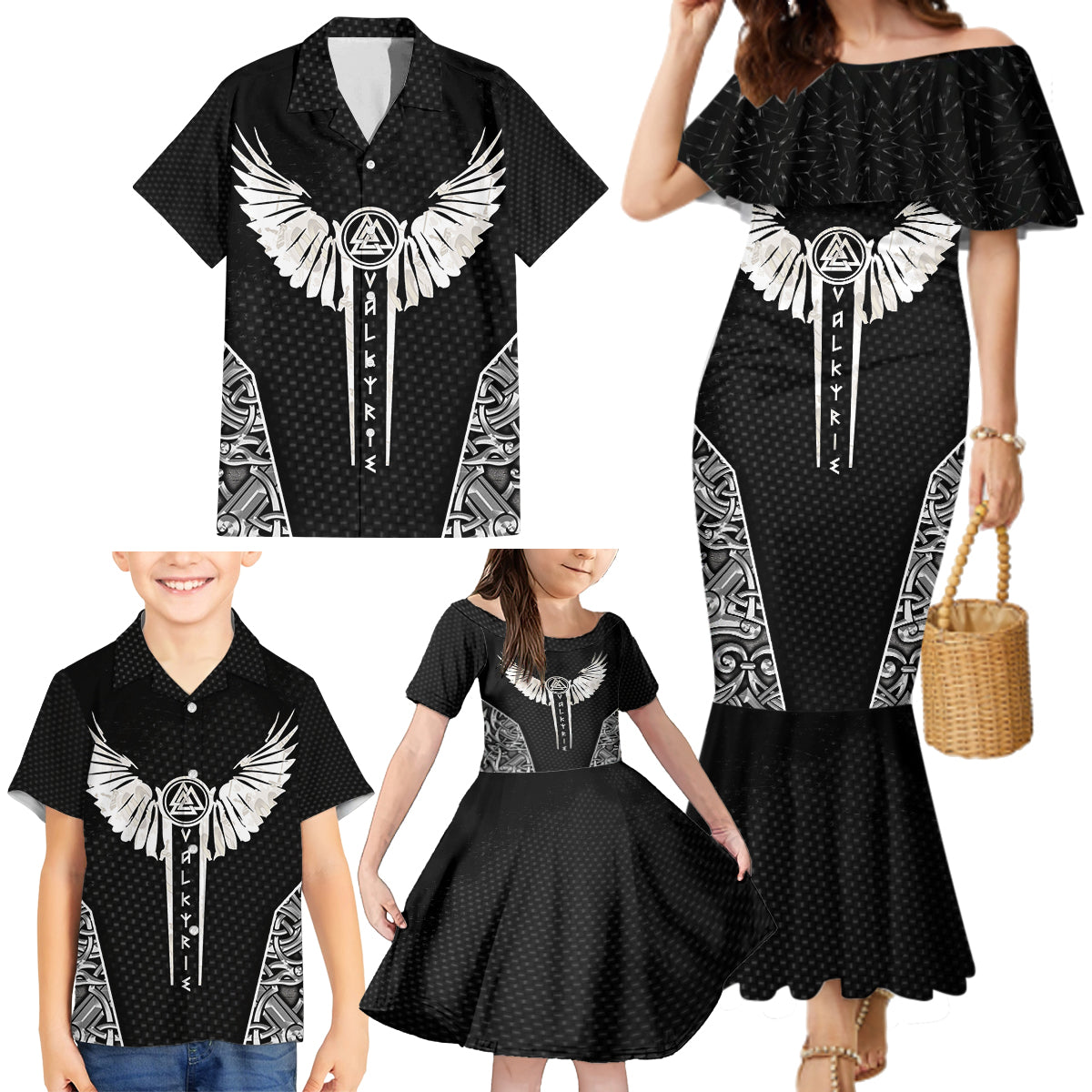 Viking Warrior Family Matching Mermaid Dress and Hawaiian Shirt Valkyrie - Warrior Of Asgard - Wonder Print Shop