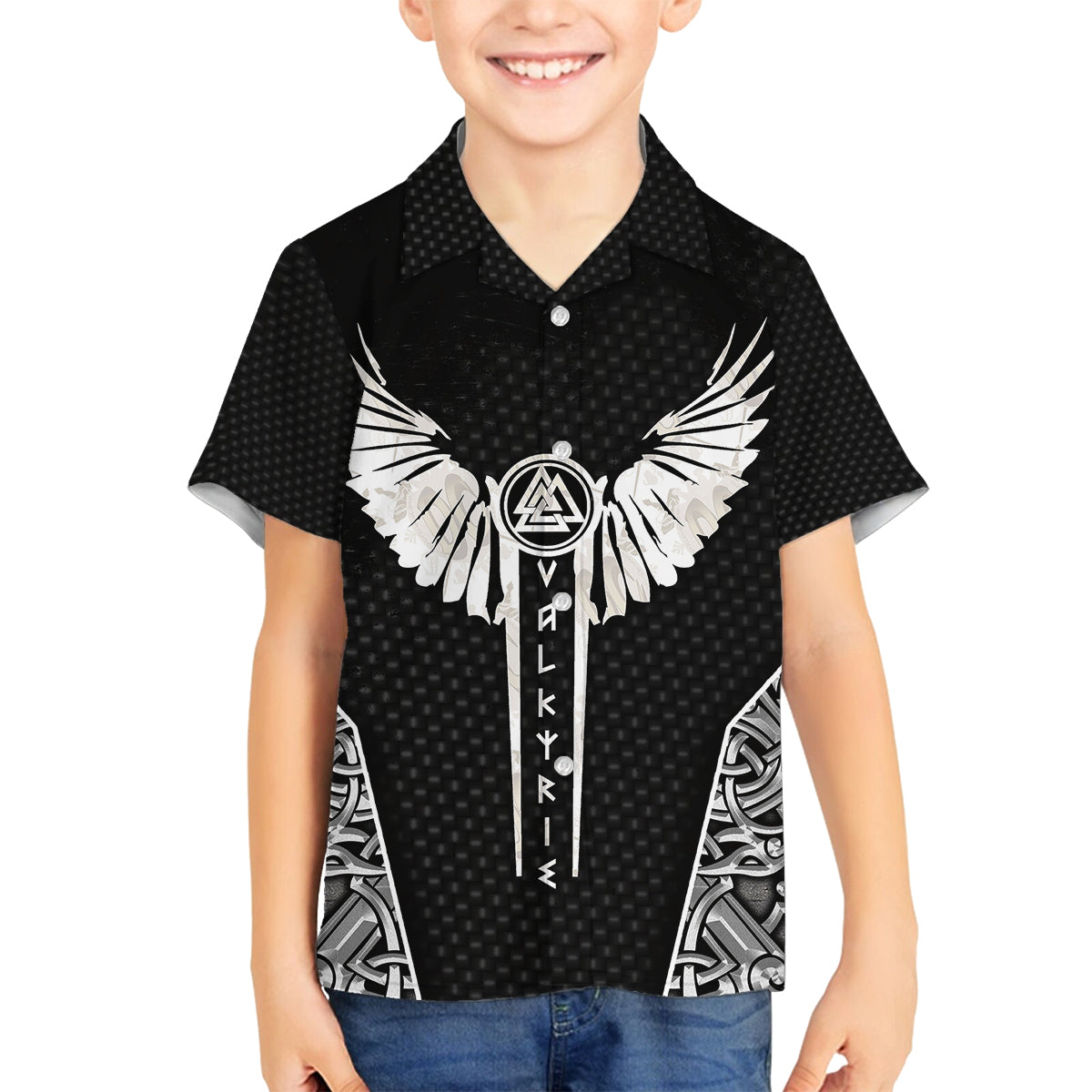 Viking Warrior Family Matching Off Shoulder Long Sleeve Dress and Hawaiian Shirt Valkyrie - Warrior Of Asgard - Wonder Print Shop