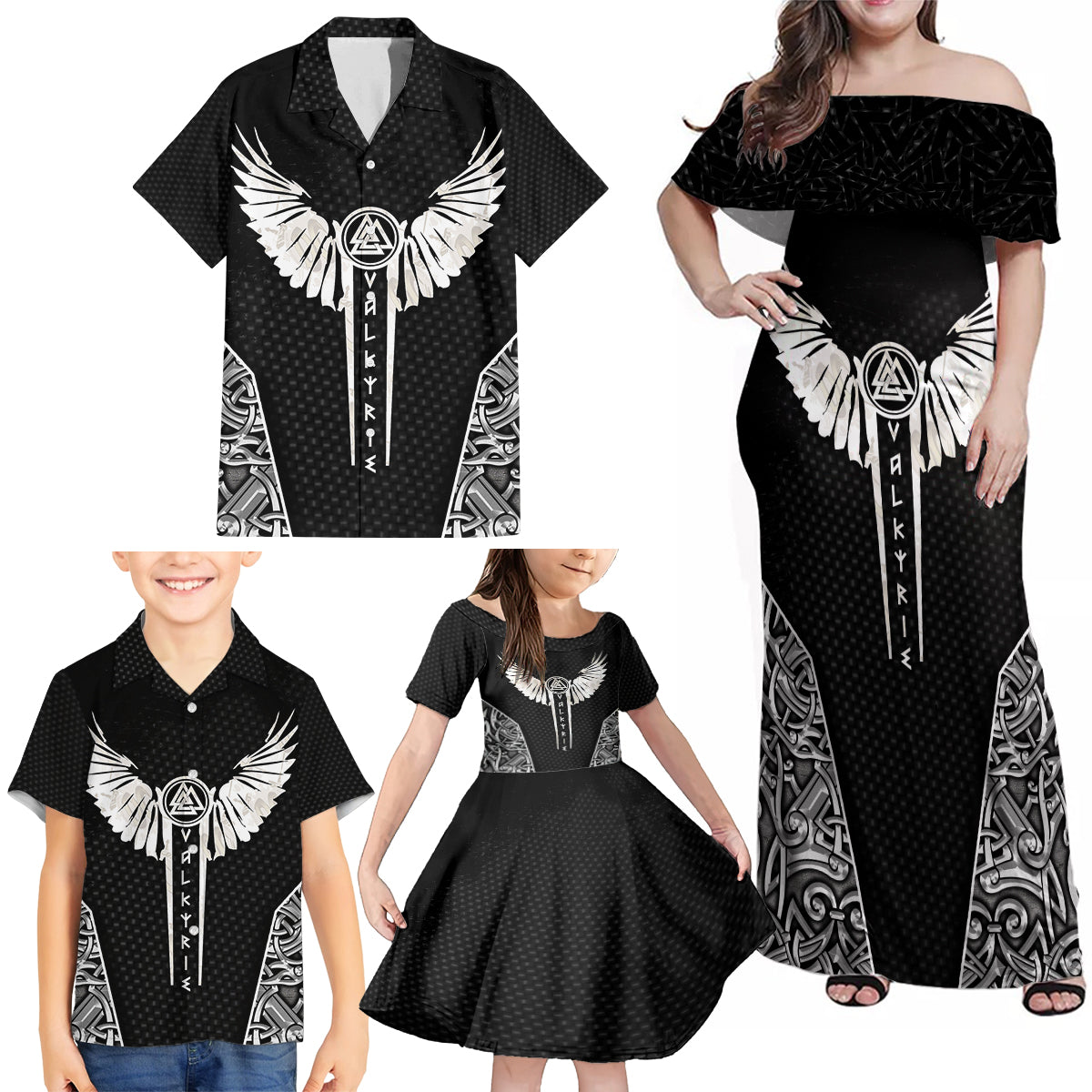 Viking Warrior Family Matching Off Shoulder Maxi Dress and Hawaiian Shirt Valkyrie - Warrior Of Asgard - Wonder Print Shop