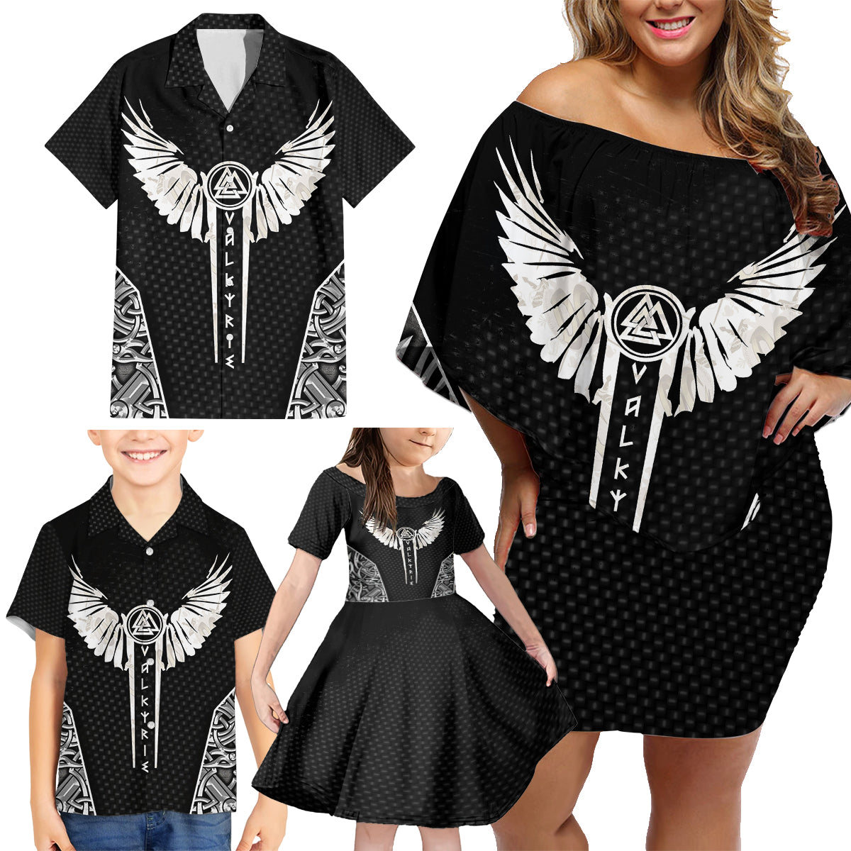 Viking Warrior Family Matching Off Shoulder Short Dress and Hawaiian Shirt Valkyrie - Warrior Of Asgard - Wonder Print Shop