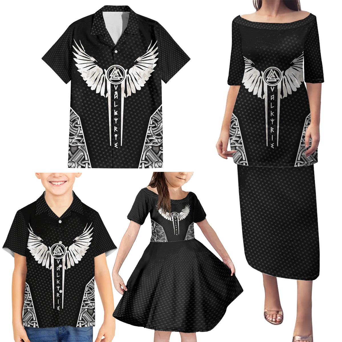 Viking Warrior Family Matching Puletasi Dress and Hawaiian Shirt Valkyrie - Warrior Of Asgard - Wonder Print Shop