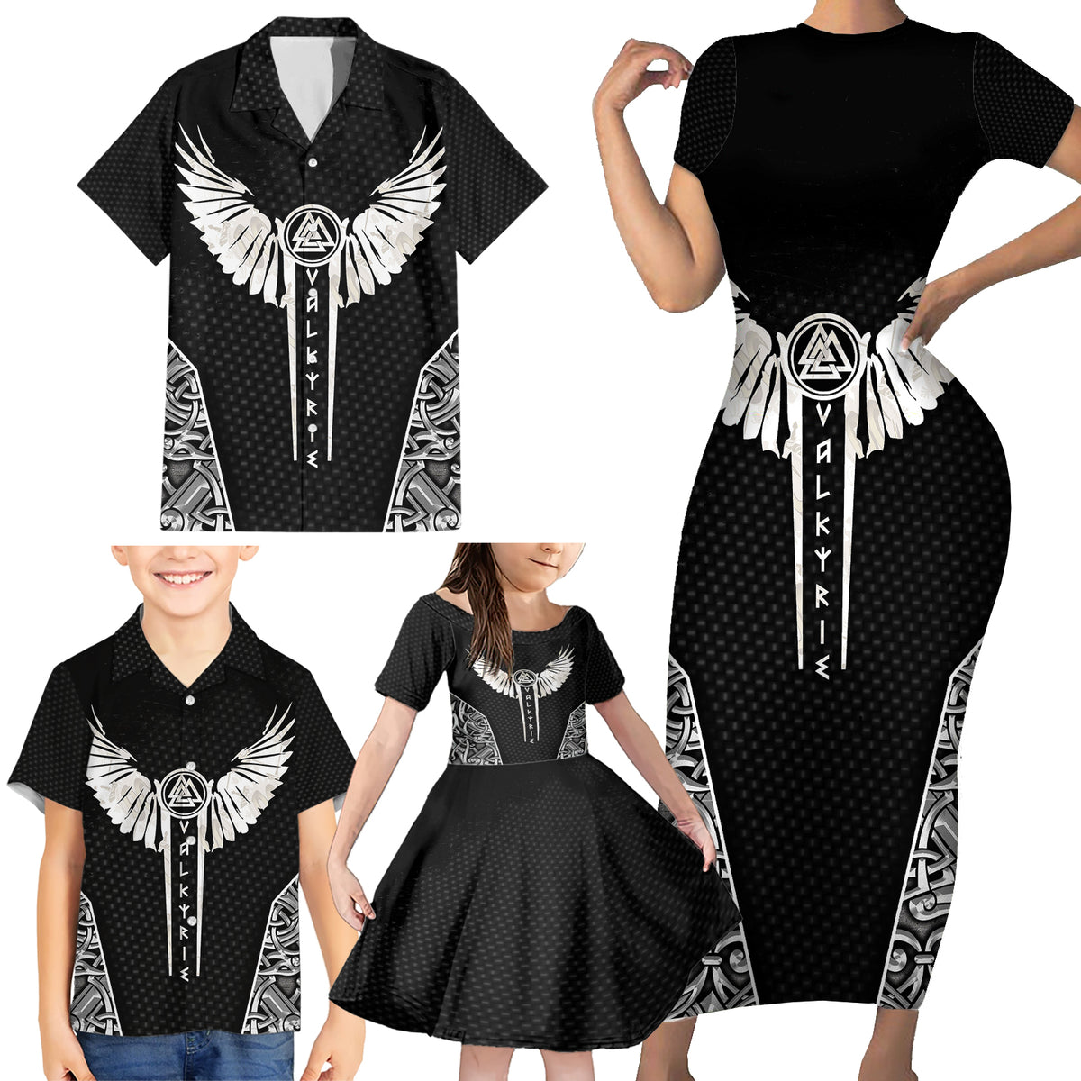 Viking Warrior Family Matching Short Sleeve Bodycon Dress and Hawaiian Shirt Valkyrie - Warrior Of Asgard - Wonder Print Shop