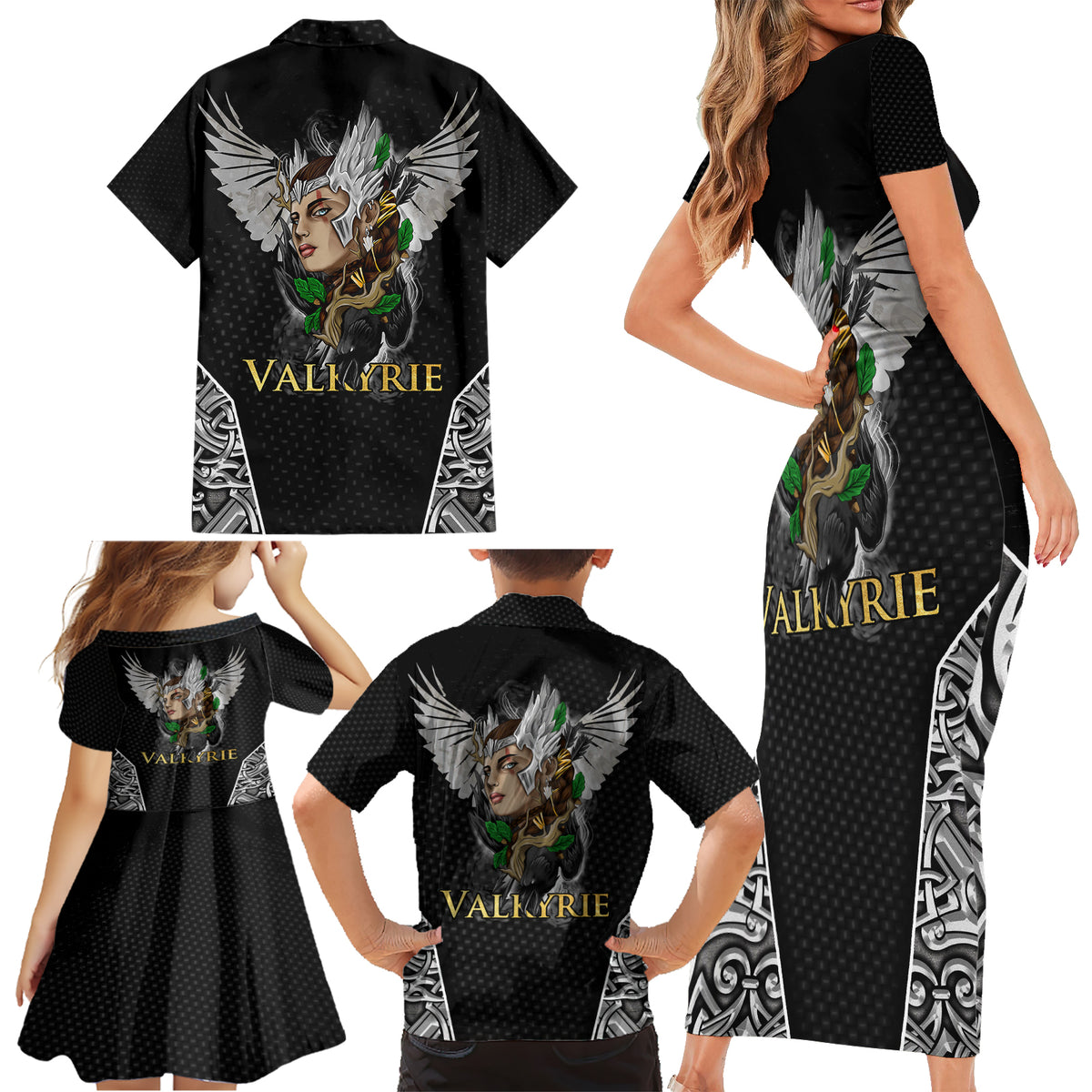 Viking Warrior Family Matching Short Sleeve Bodycon Dress and Hawaiian Shirt Valkyrie - Warrior Of Asgard - Wonder Print Shop