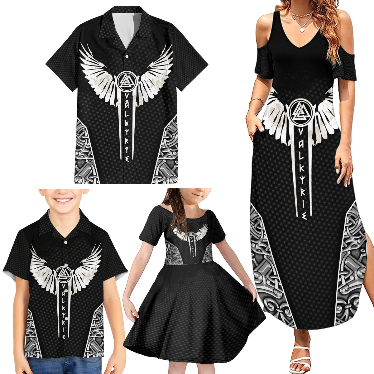 Viking Warrior Family Matching Summer Maxi Dress and Hawaiian Shirt Valkyrie - Warrior Of Asgard - Wonder Print Shop
