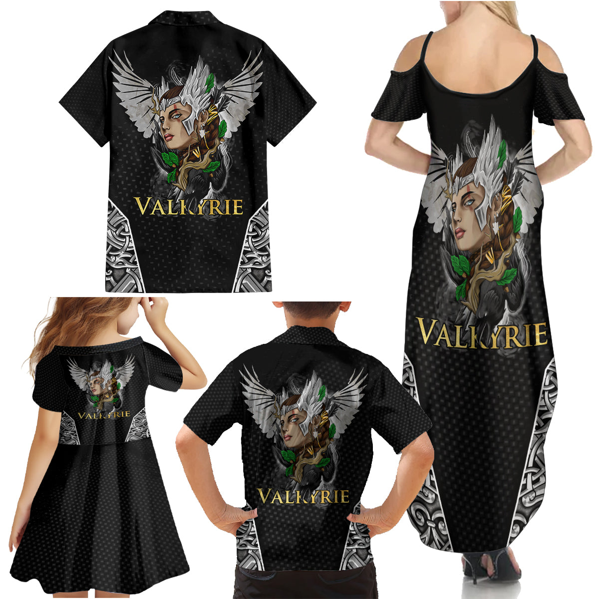 Viking Warrior Family Matching Summer Maxi Dress and Hawaiian Shirt Valkyrie - Warrior Of Asgard - Wonder Print Shop
