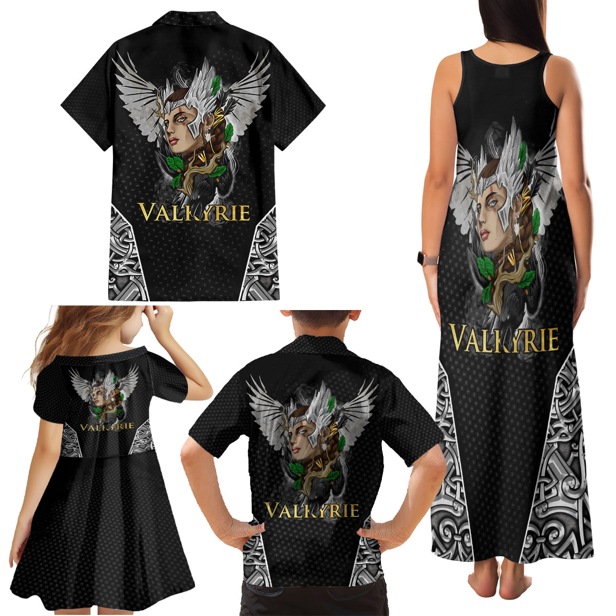 Viking Warrior Family Matching Tank Maxi Dress and Hawaiian Shirt Valkyrie - Warrior Of Asgard - Wonder Print Shop