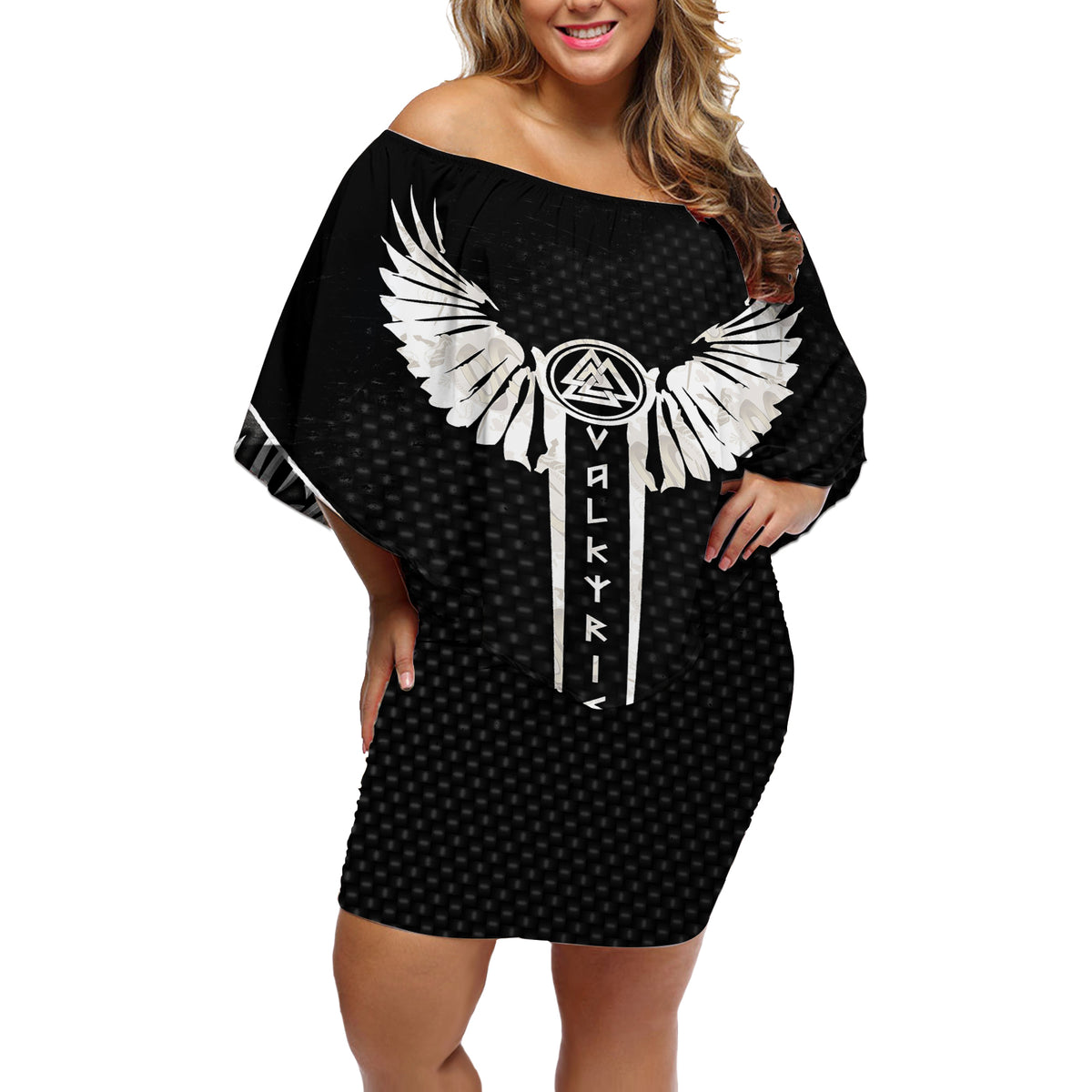 Viking Warrior Off Shoulder Short Dress Valkyrie - Warrior Of Asgard - Wonder Print Shop