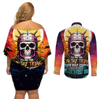 Skull Space Couples Matching Off Shoulder Short Dress and Long Sleeve Button Shirts I'll Put You In The Trunk - Wonder Print Shop