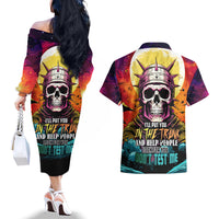 Skull Space Couples Matching Off The Shoulder Long Sleeve Dress and Hawaiian Shirt I'll Put You In The Trunk - Wonder Print Shop