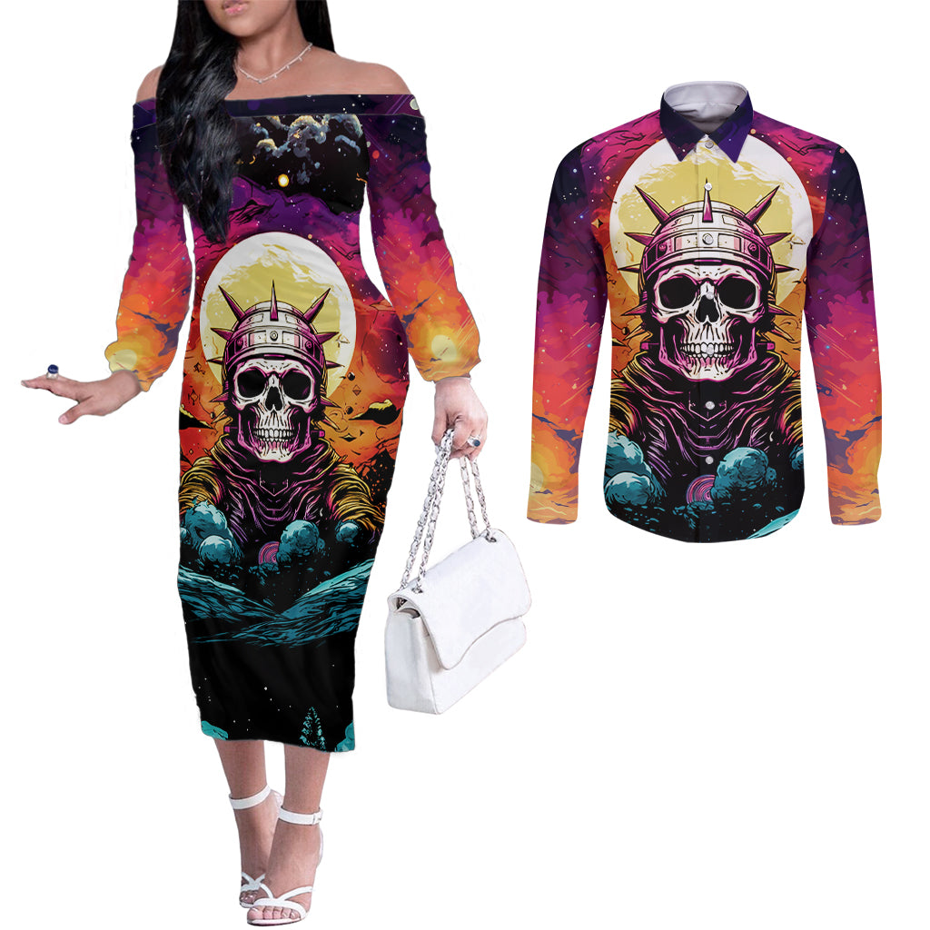 skull-space-couples-matching-off-the-shoulder-long-sleeve-dress-and-long-sleeve-button-shirts-ill-put-you-in-the-trunk