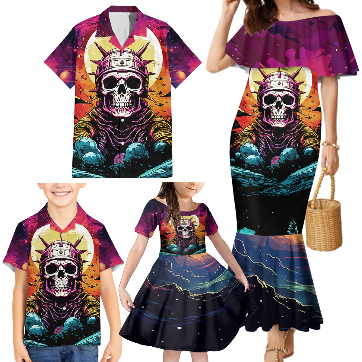 Skull Space Family Matching Mermaid Dress and Hawaiian Shirt I'll Put You In The Trunk - Wonder Print Shop