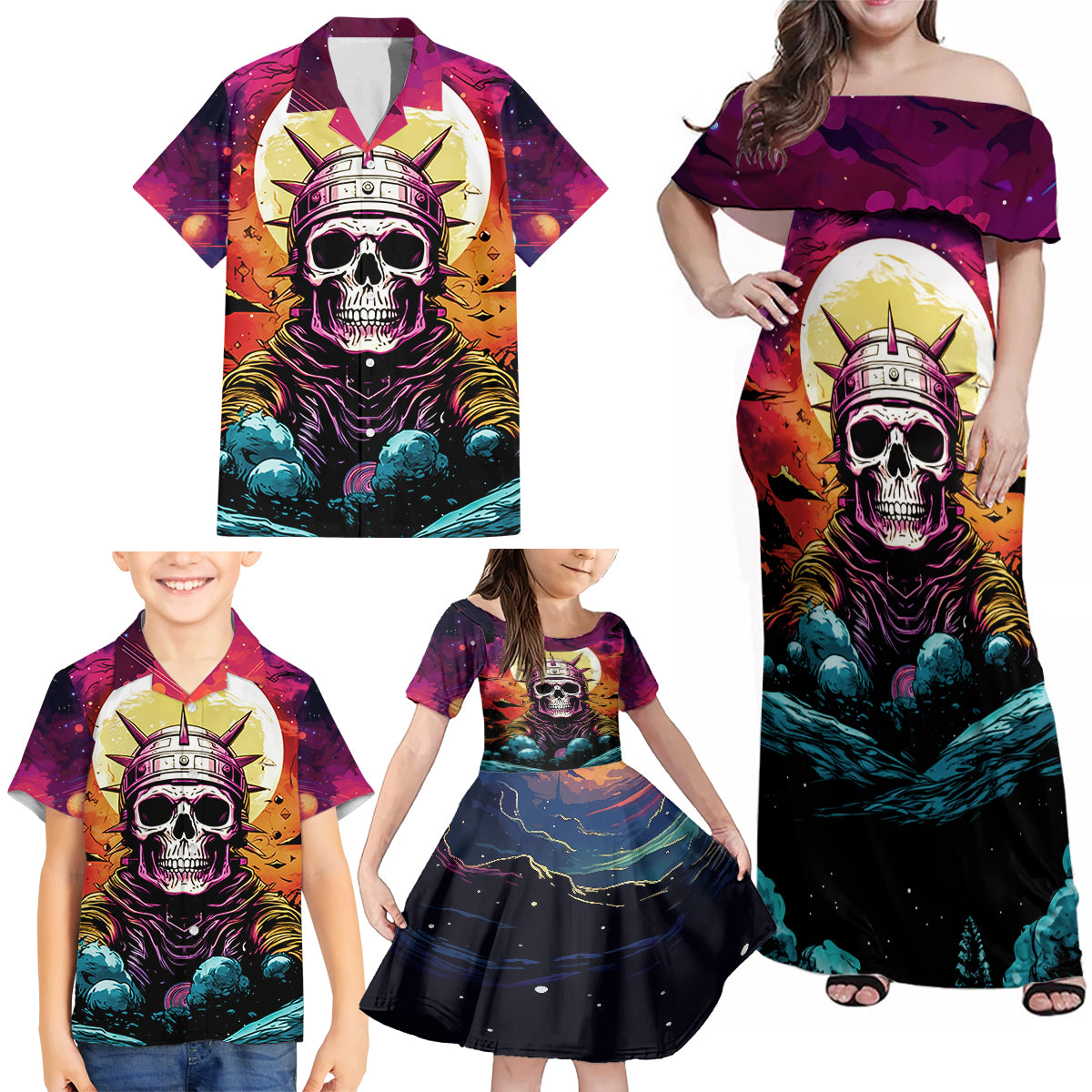 Skull Space Family Matching Off Shoulder Maxi Dress and Hawaiian Shirt I'll Put You In The Trunk - Wonder Print Shop