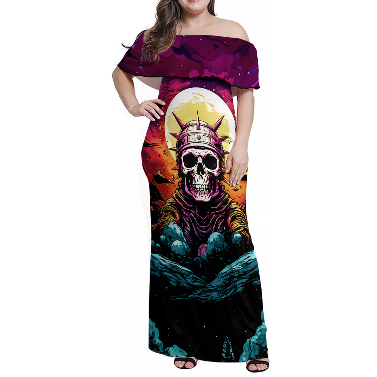 Skull Space Family Matching Off Shoulder Maxi Dress and Hawaiian Shirt I'll Put You In The Trunk - Wonder Print Shop