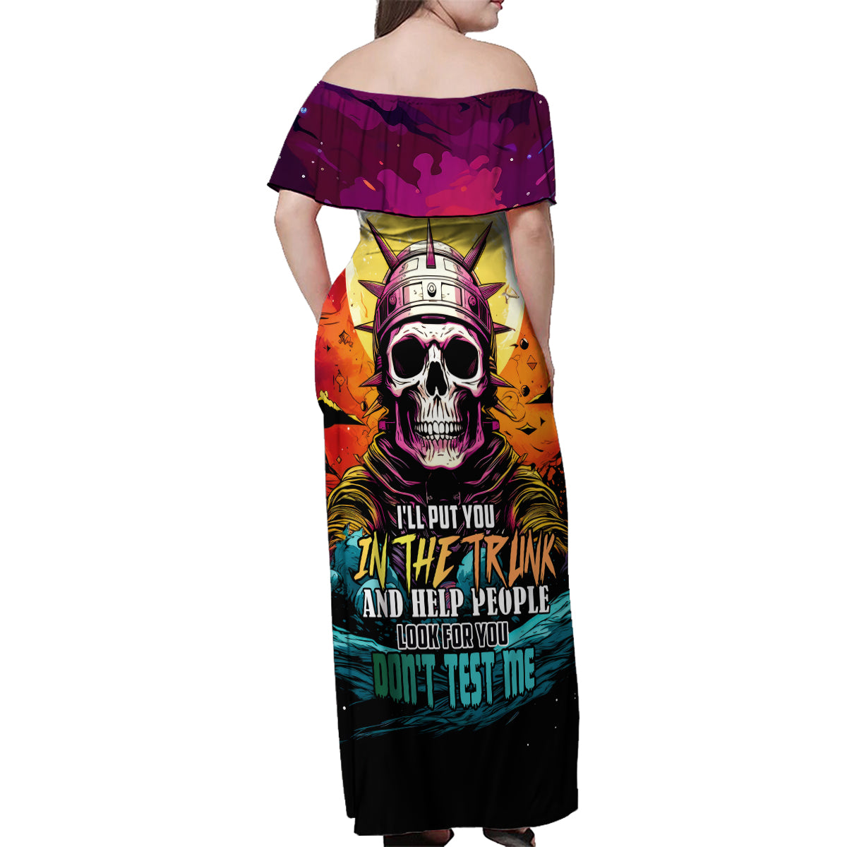 Skull Space Family Matching Off Shoulder Maxi Dress and Hawaiian Shirt I'll Put You In The Trunk - Wonder Print Shop