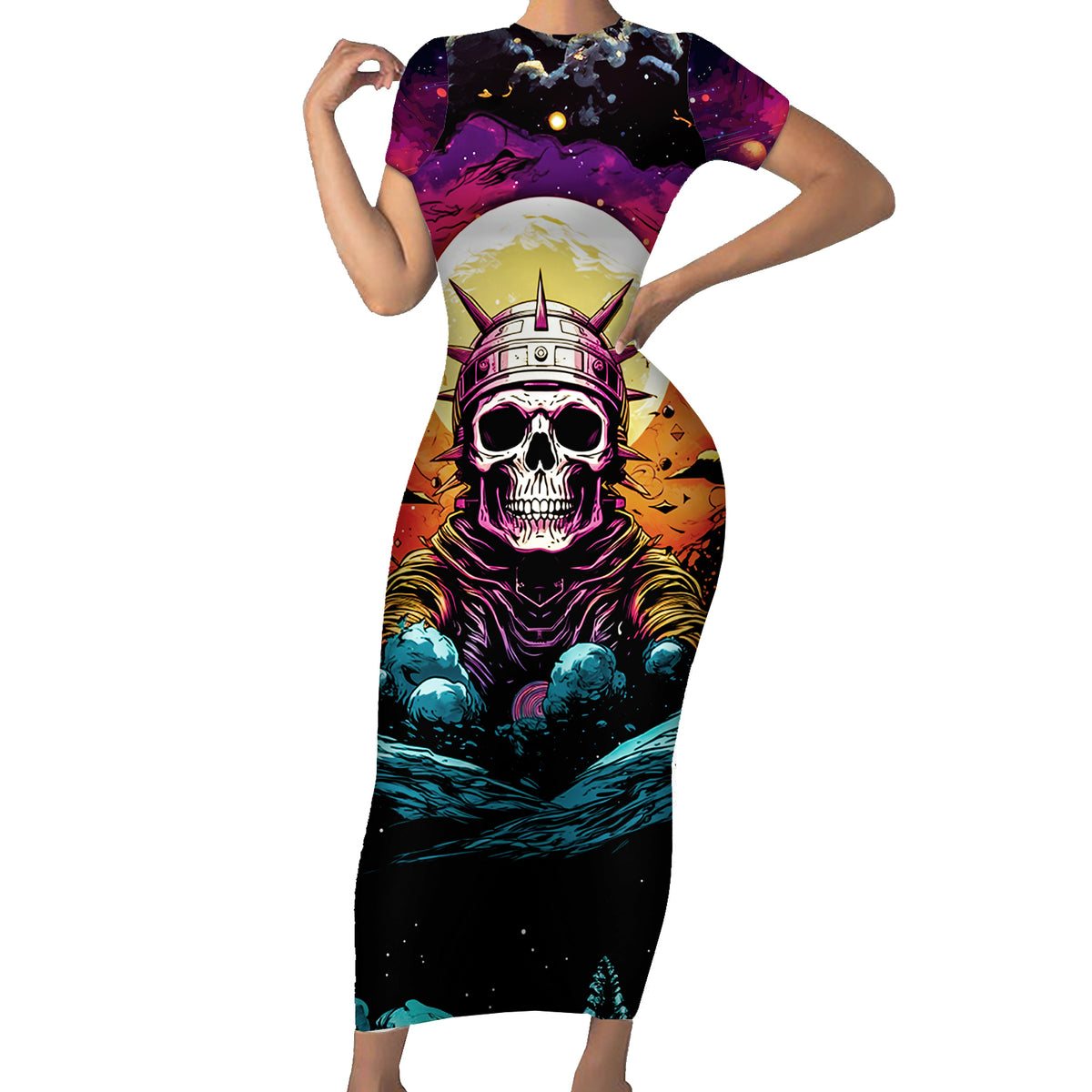 Skull Space Family Matching Short Sleeve Bodycon Dress and Hawaiian Shirt I'll Put You In The Trunk - Wonder Print Shop
