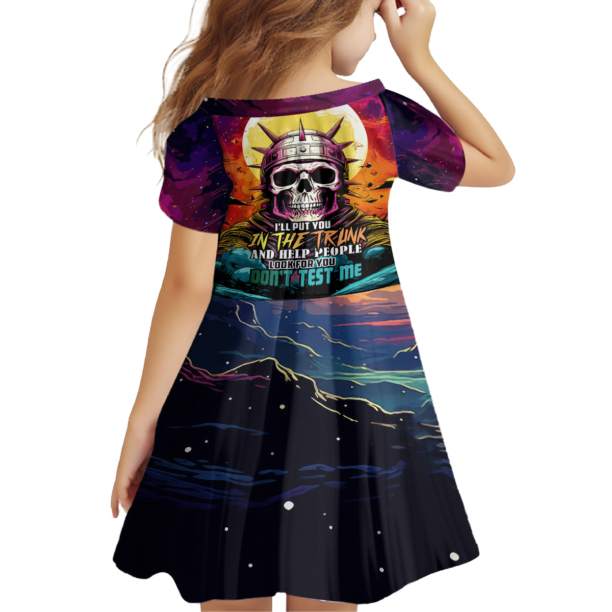 Skull Space Kid Short Sleeve Dress I'll Put You In The Trunk - Wonder Print Shop