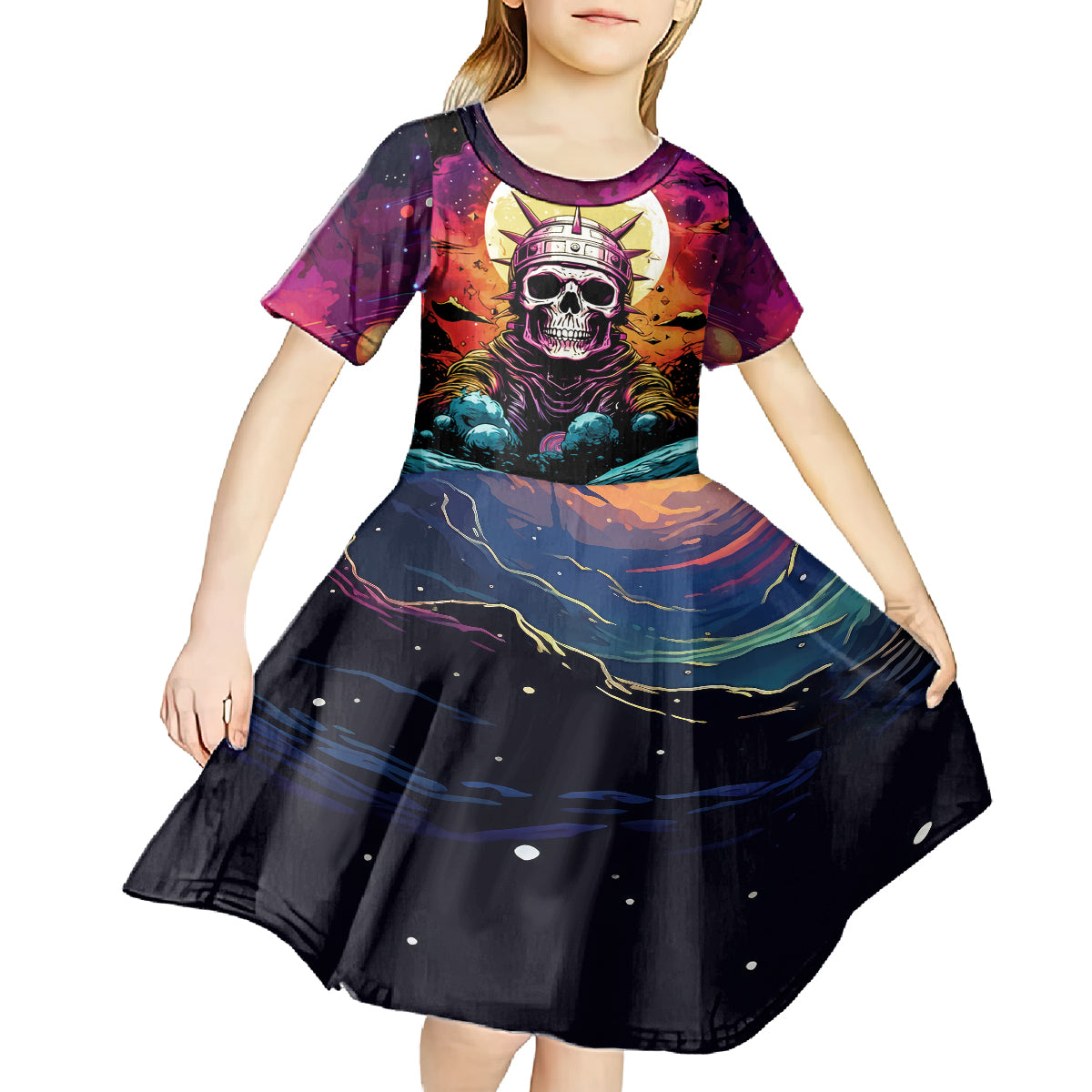 Skull Space Kid Short Sleeve Dress I'll Put You In The Trunk - Wonder Print Shop
