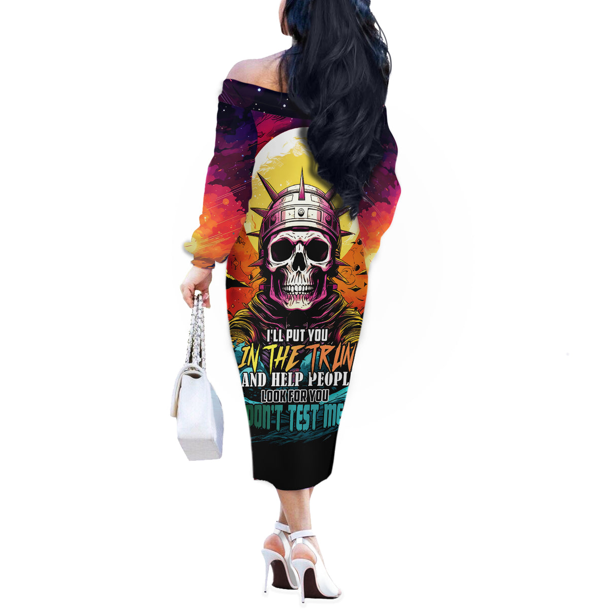 Skull Space Off The Shoulder Long Sleeve Dress I'll Put You In The Trunk - Wonder Print Shop