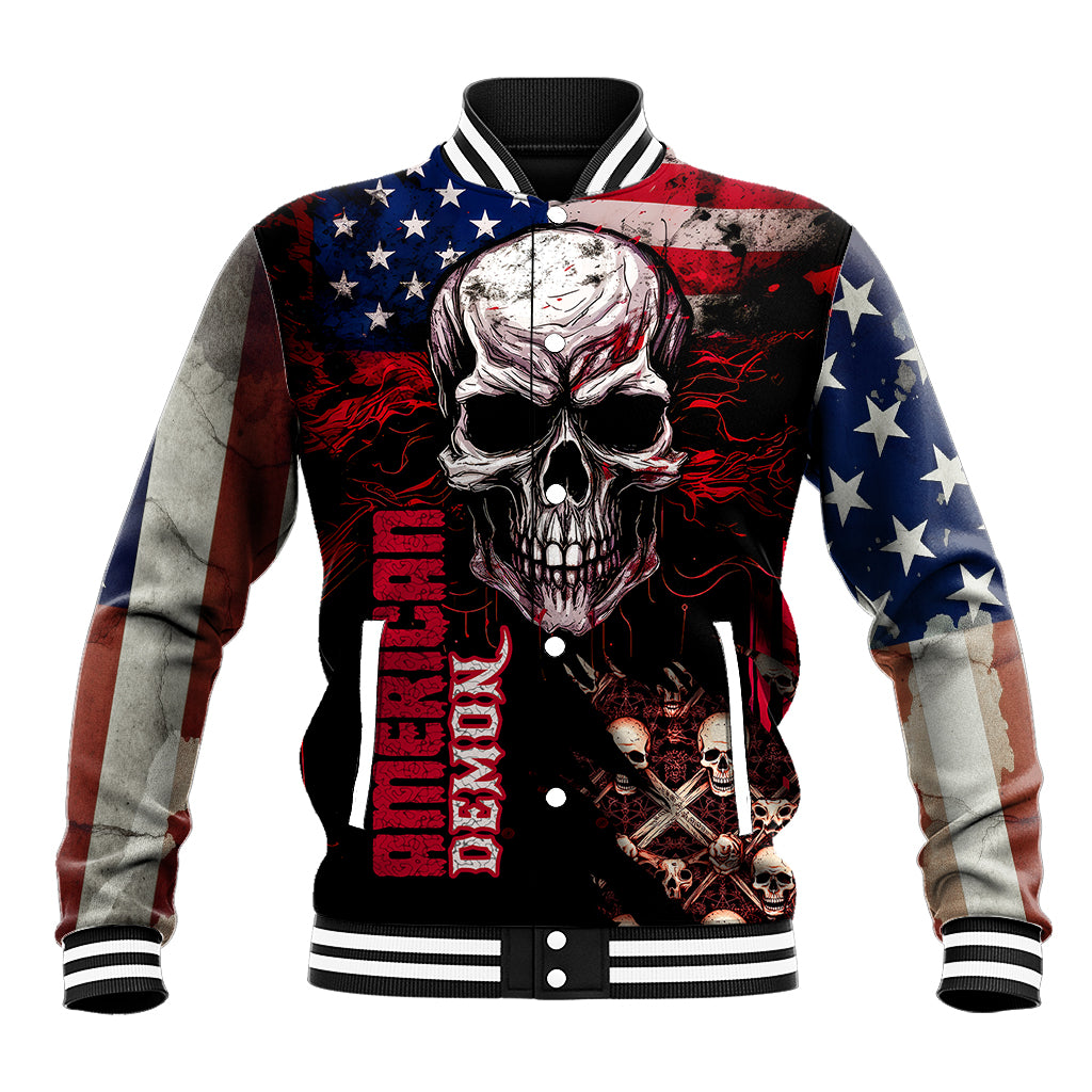 Skull Baseball Jacket American Demon - Wonder Print Shop