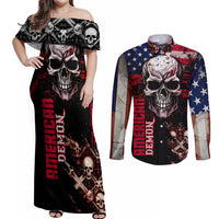 Skull Couples Matching Off Shoulder Maxi Dress and Long Sleeve Button Shirts American Demon - Wonder Print Shop
