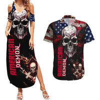 Skull Couples Matching Summer Maxi Dress and Hawaiian Shirt American Demon - Wonder Print Shop