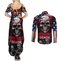 Skull Couples Matching Summer Maxi Dress and Long Sleeve Button Shirts American Demon - Wonder Print Shop