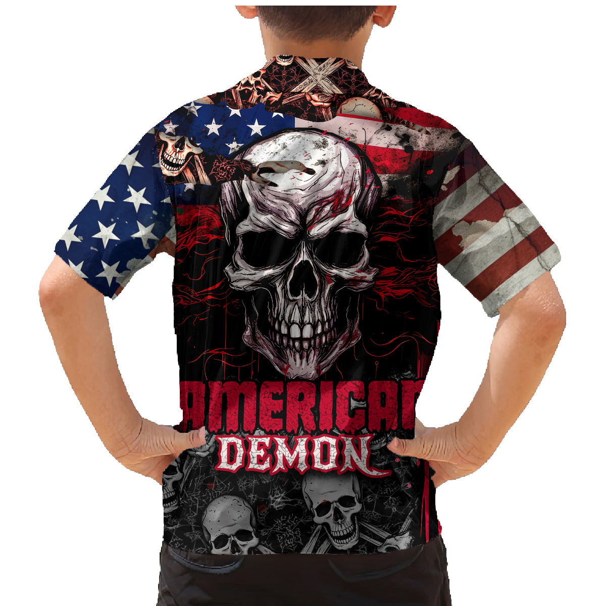 Skull Family Matching Mermaid Dress and Hawaiian Shirt American Demon - Wonder Print Shop