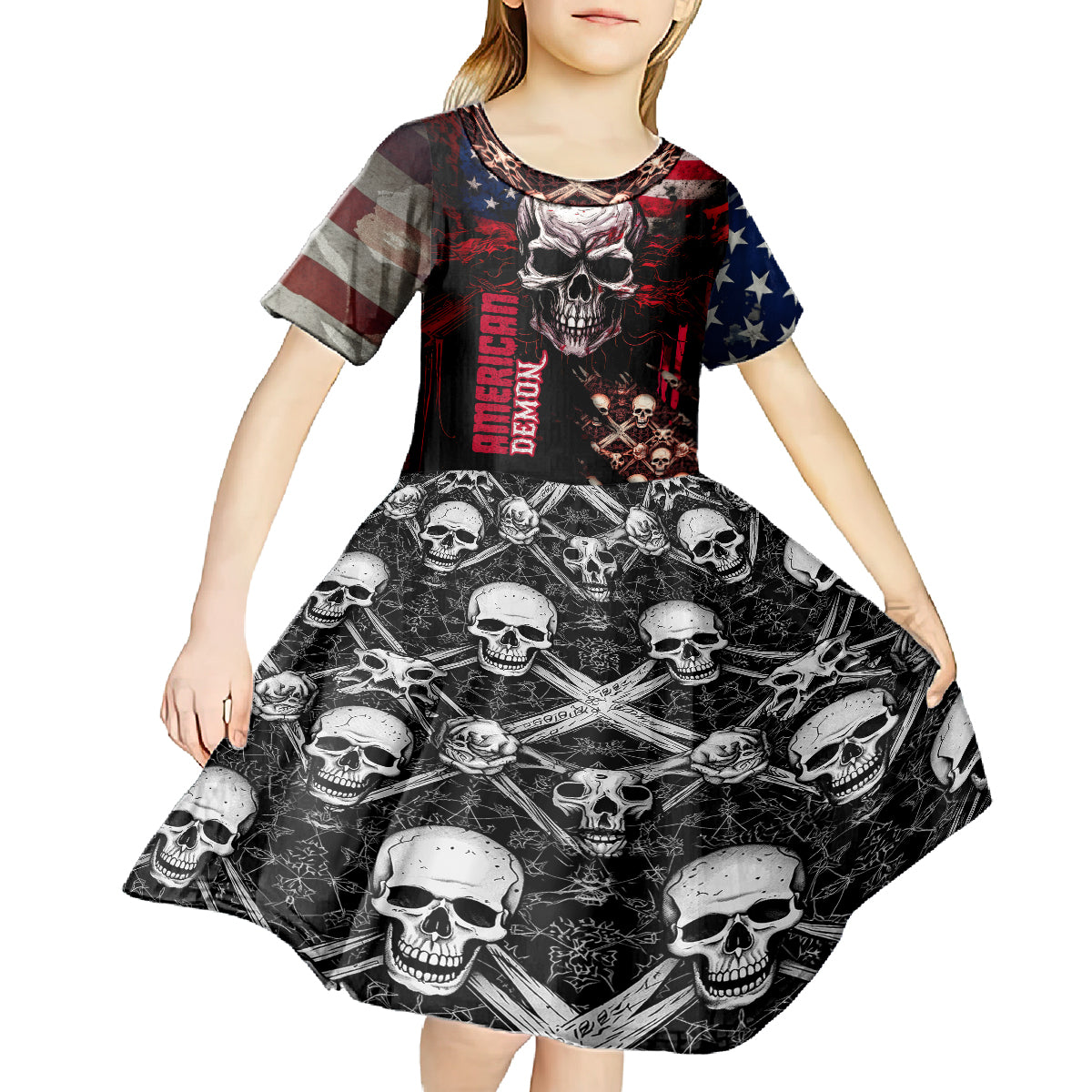 Skull Kid Short Sleeve Dress American Demon - Wonder Print Shop