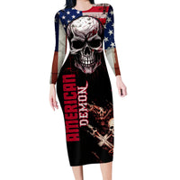 Skull Long Sleeve Bodycon Dress American Demon - Wonder Print Shop