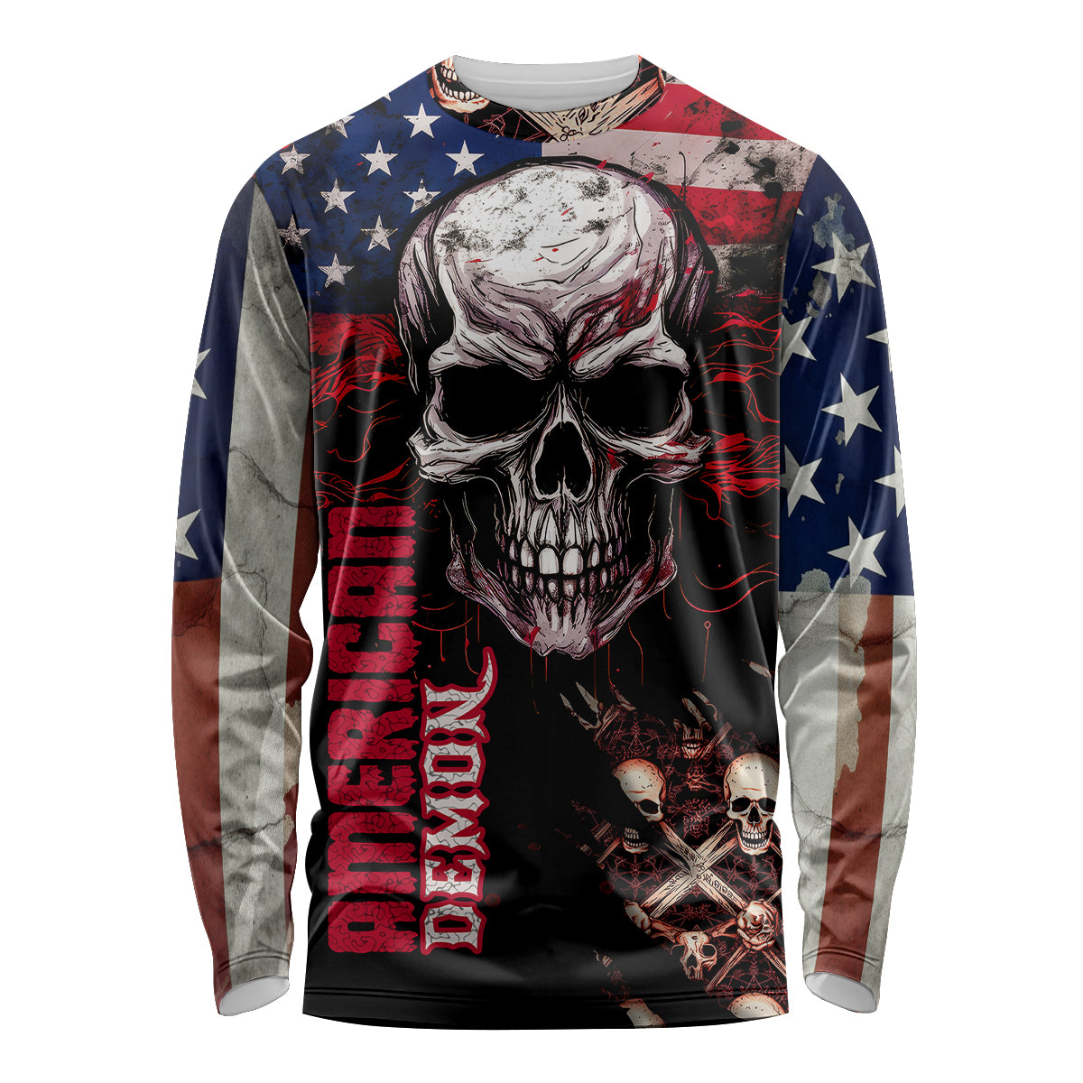 Skull Long Sleeve Shirt American Demon - Wonder Print Shop